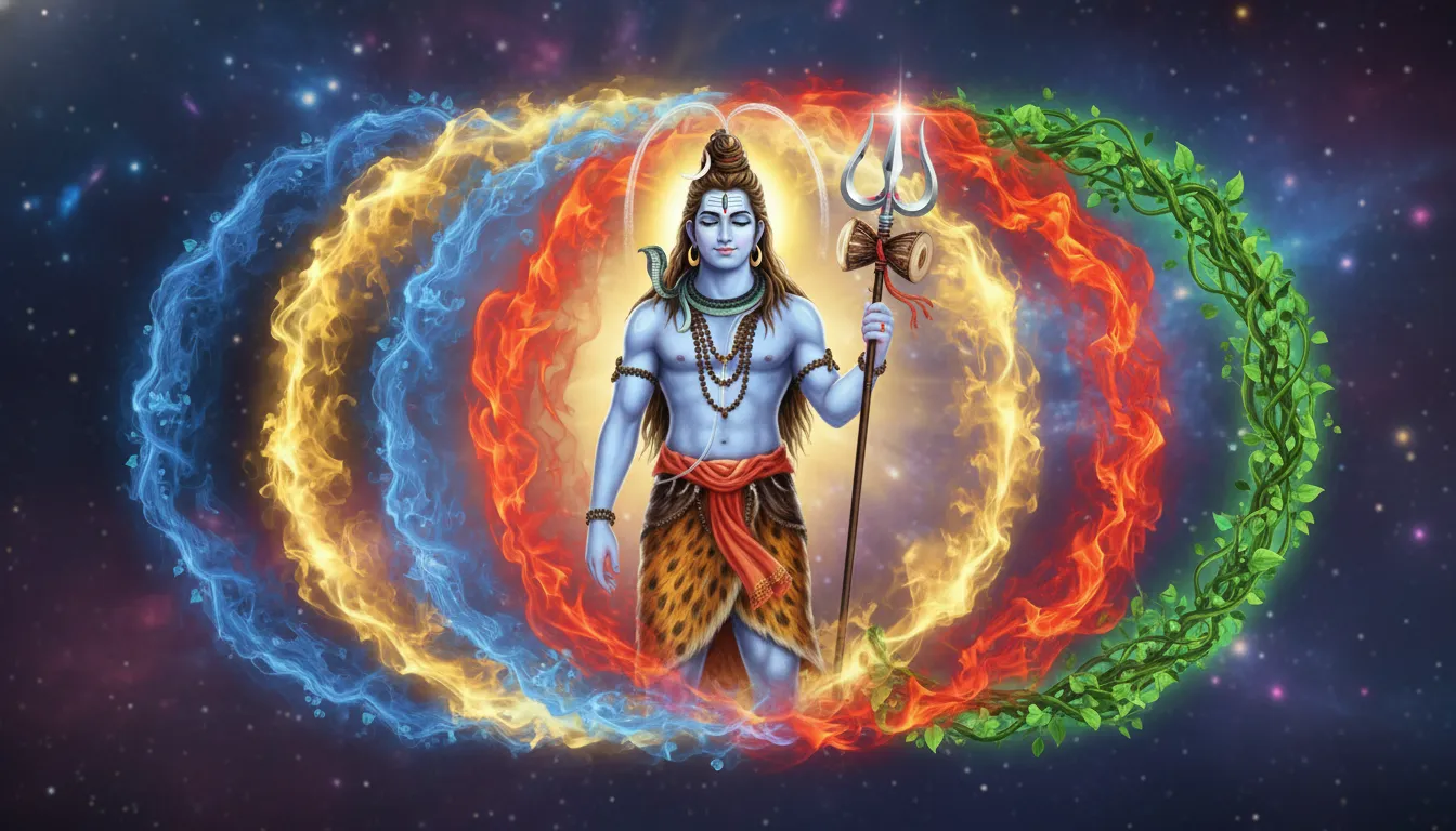 Lord Shiva holding trident with multiple layered auras in different colors