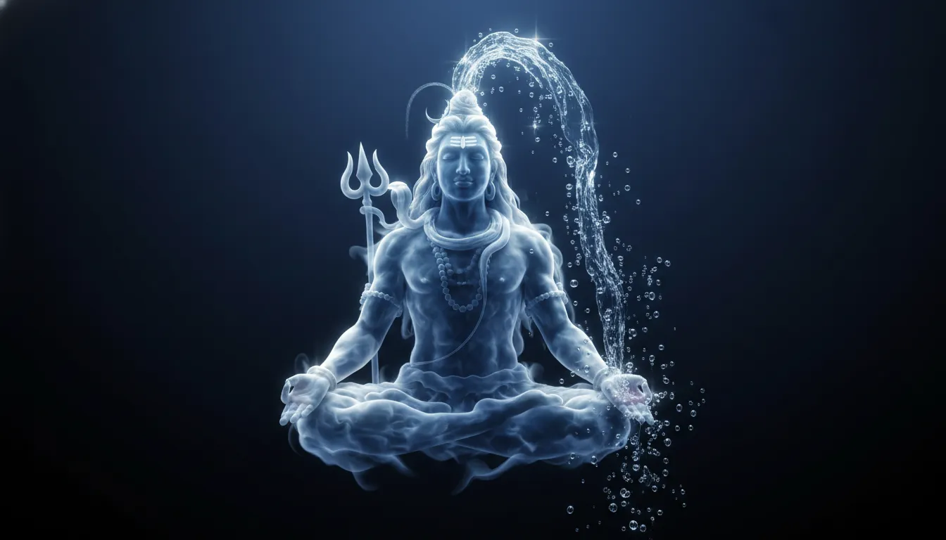 Creative smoke and water fluid art of Lord Shiva meditating peacefully.