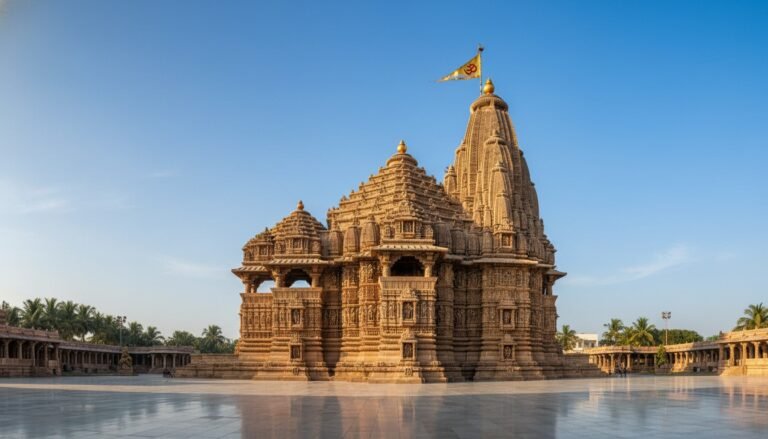Somnath Mahadev temple main structure under a blue sky HD download