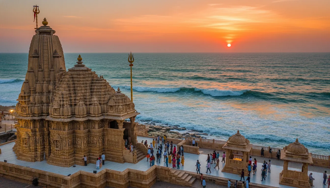 Somnath temple Gujarat first Jyotirlinga with Arabian sea background sunset