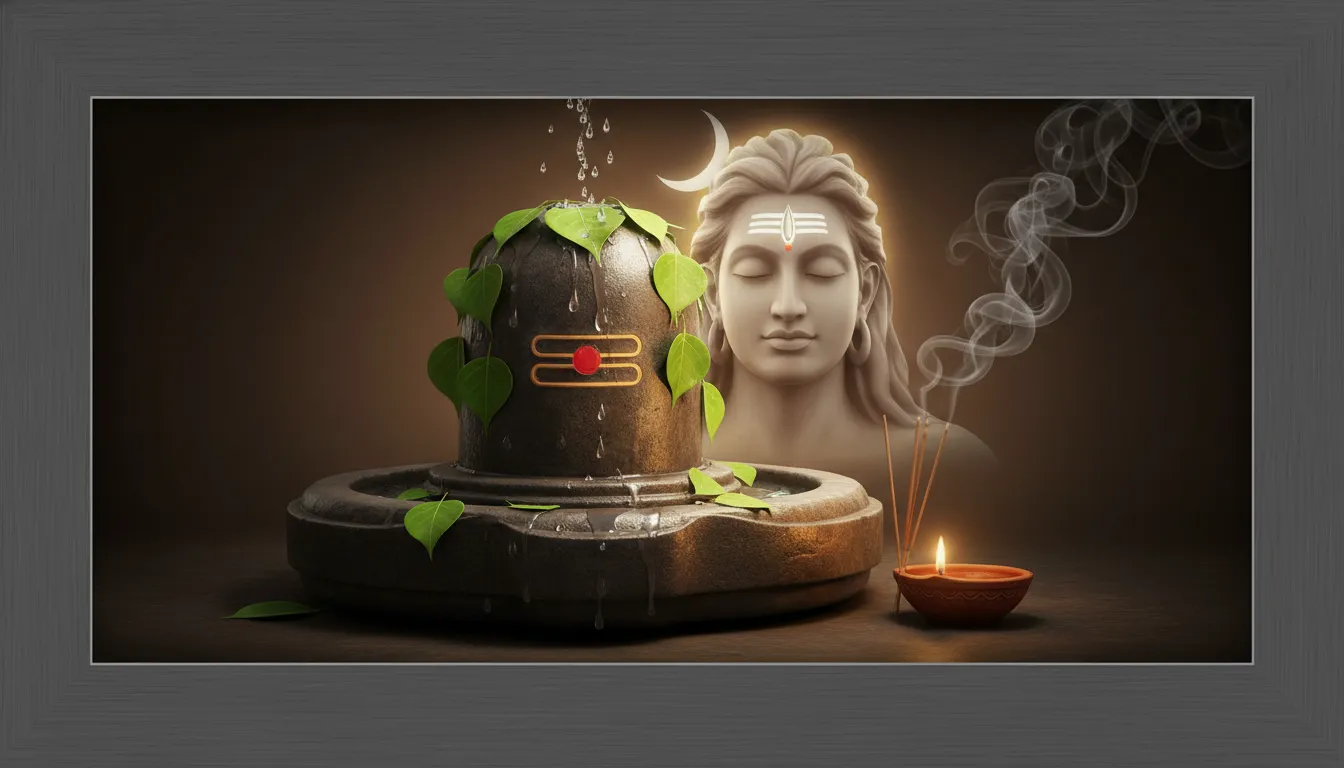 Lord Shiva face emerging from a glowing Shiva Lingam photo frame