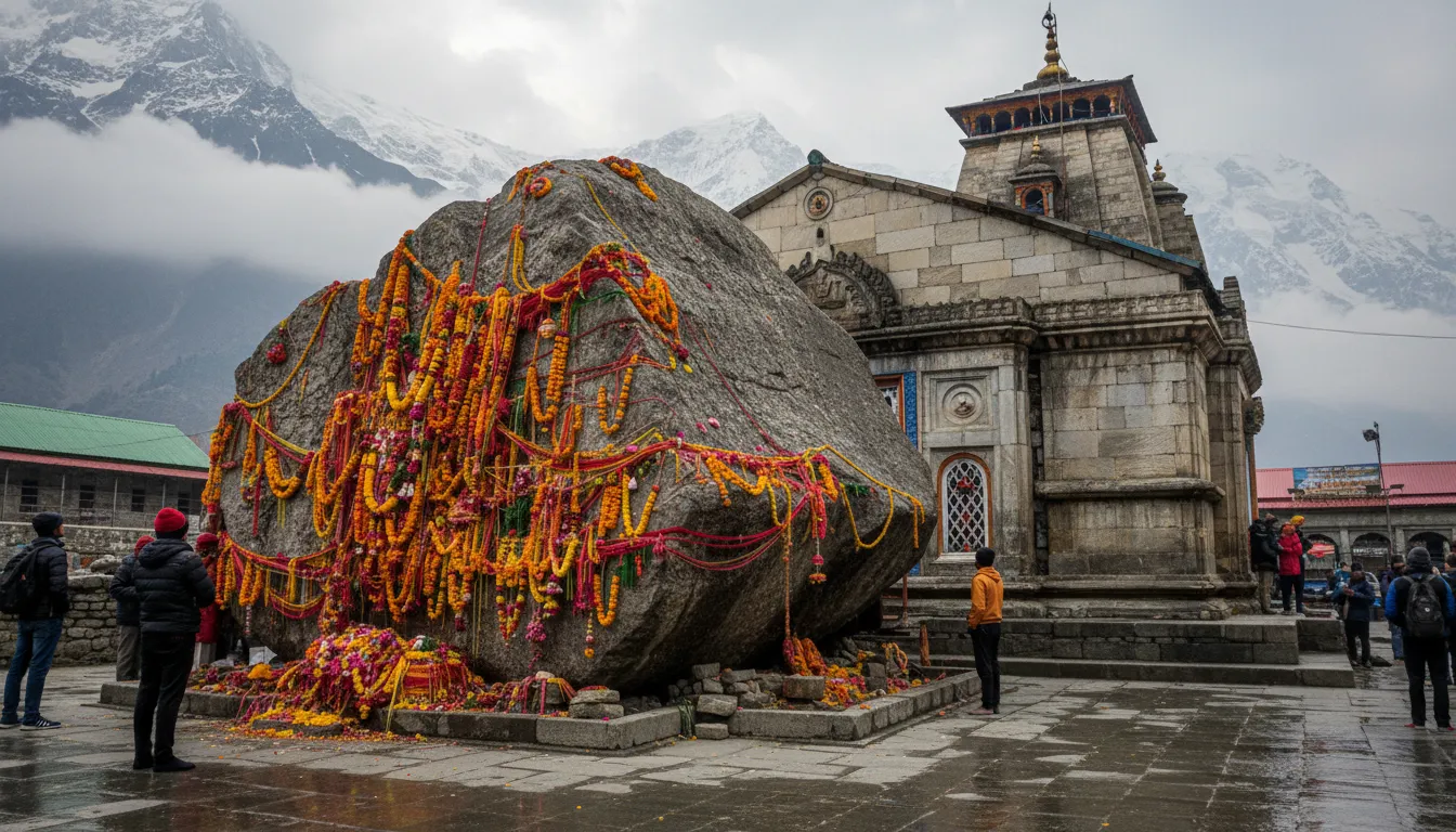 The famous Bheem Shila rock that protected the Kedarnath Mahadev temple during the floods.