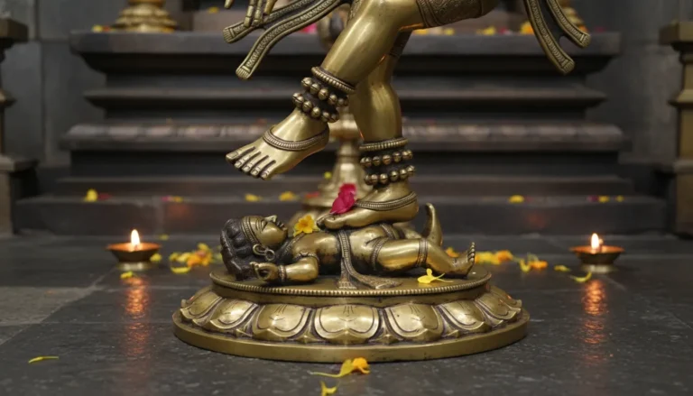 golden nataraja anklets and feet detailed view with bells