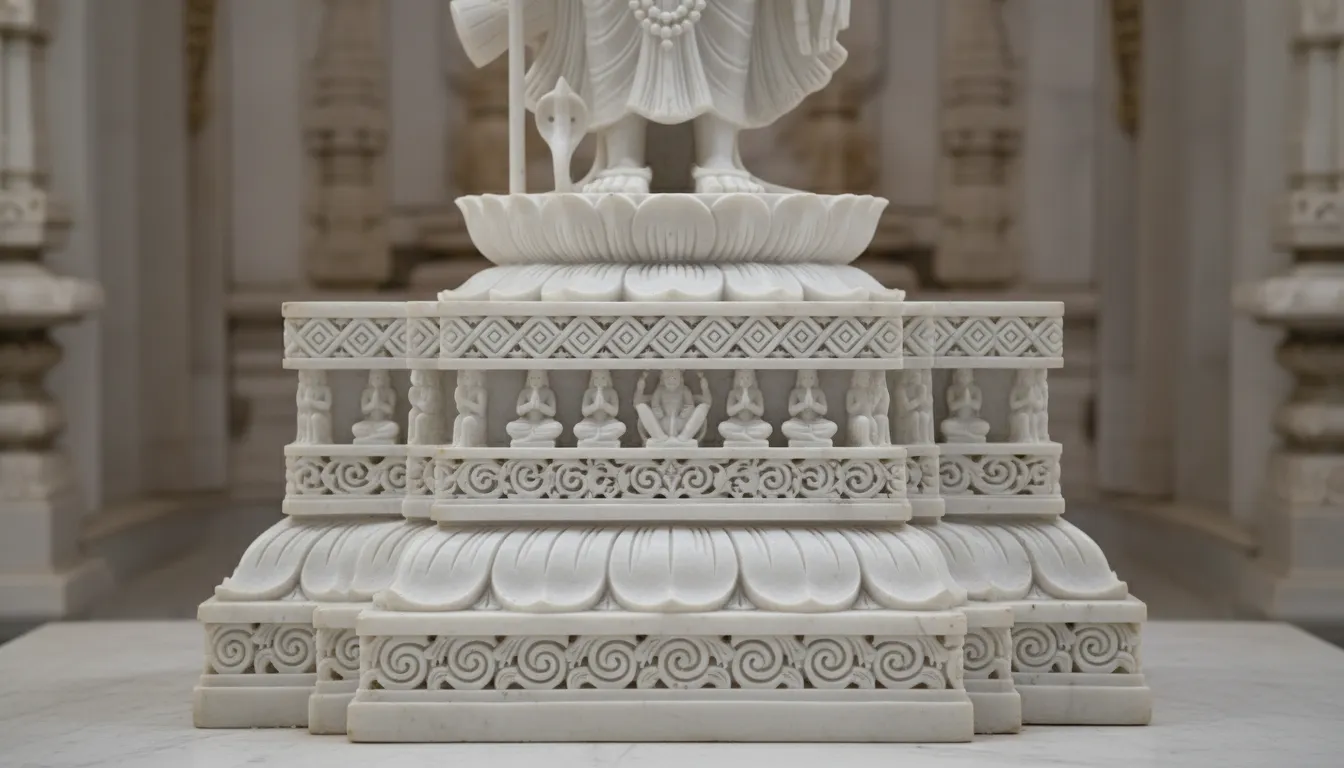 traditional carved white marble Lord Shiva statue with ornate pedestal base