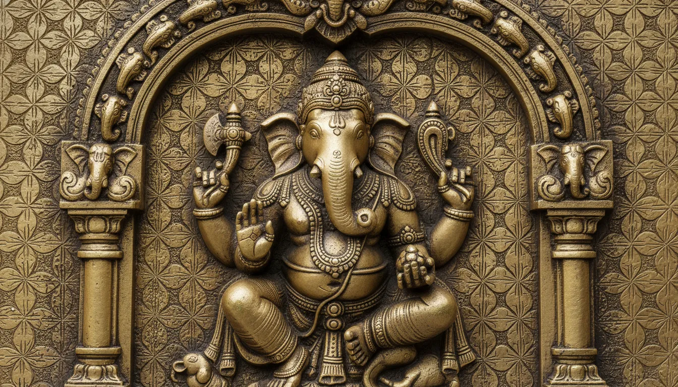 Traditional golden relief sculpture of Lord Vinayaka with antique finish