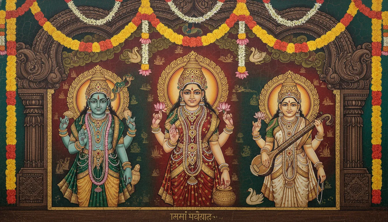 Traditional Tanjore style Mahadev Parivar photo with golden borders.