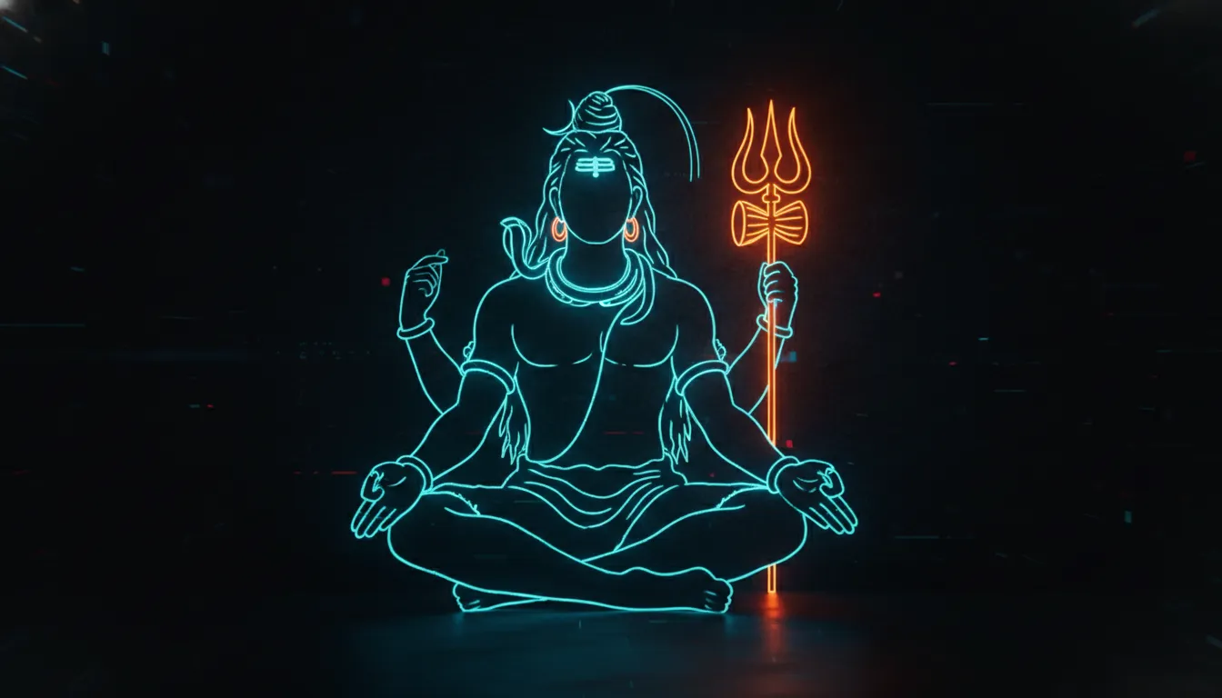 3D rendered neon style Lord Shiva graphic for WhatsApp profile.