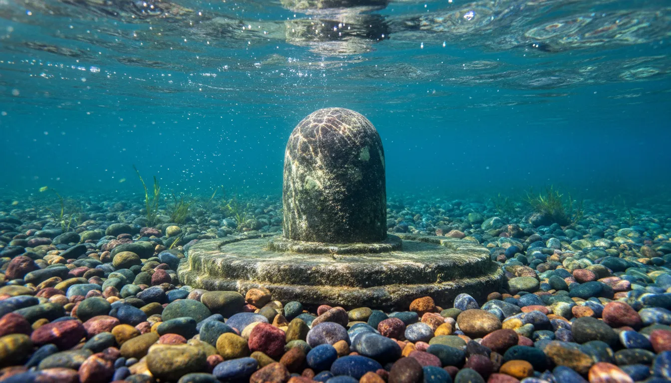 Clear underwater view of an ancient Mahadev Shiv Ling photo.