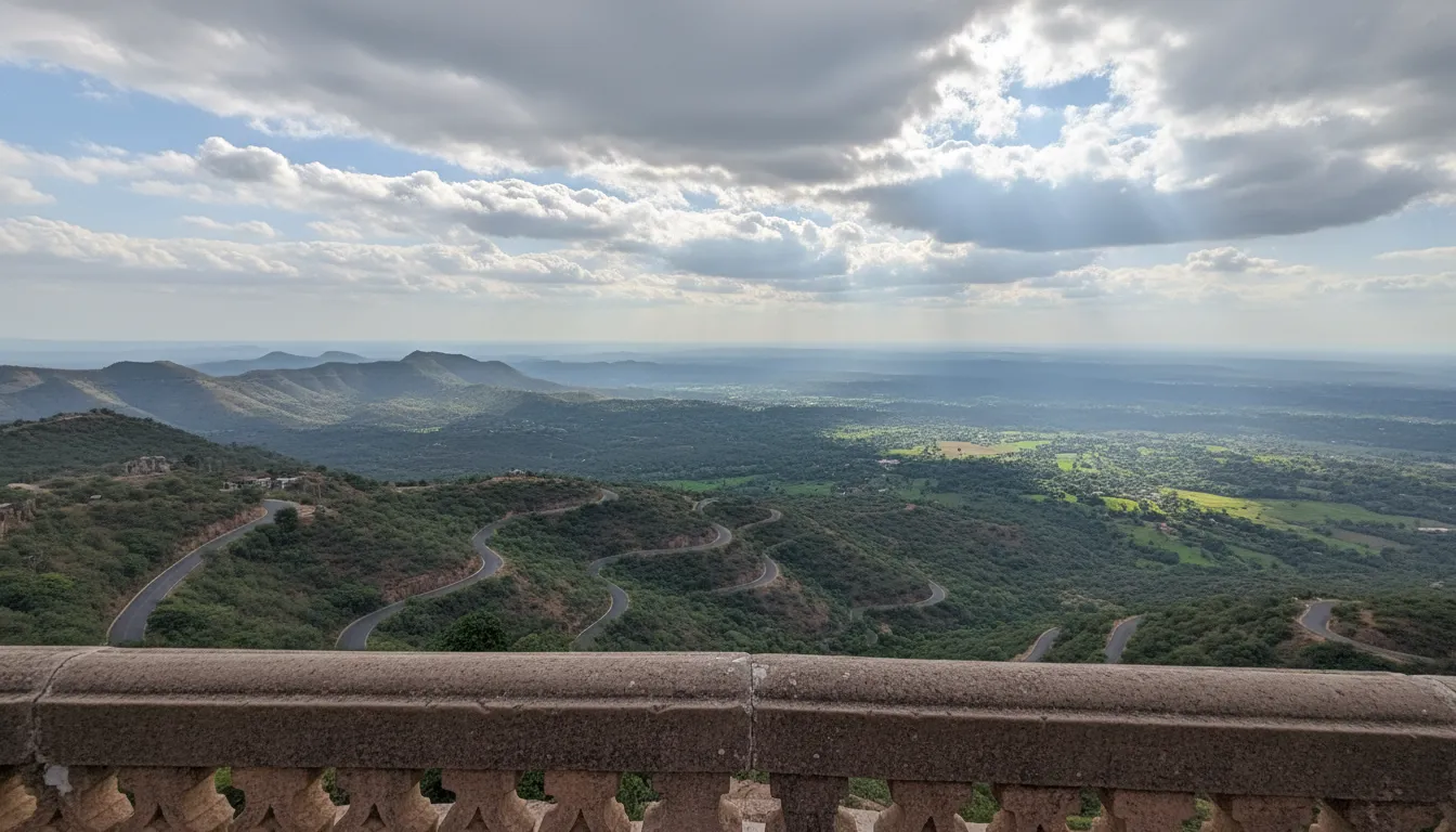 Scenic landscape view of the hills and valley from the top of Shikhar Shingnapur Temple