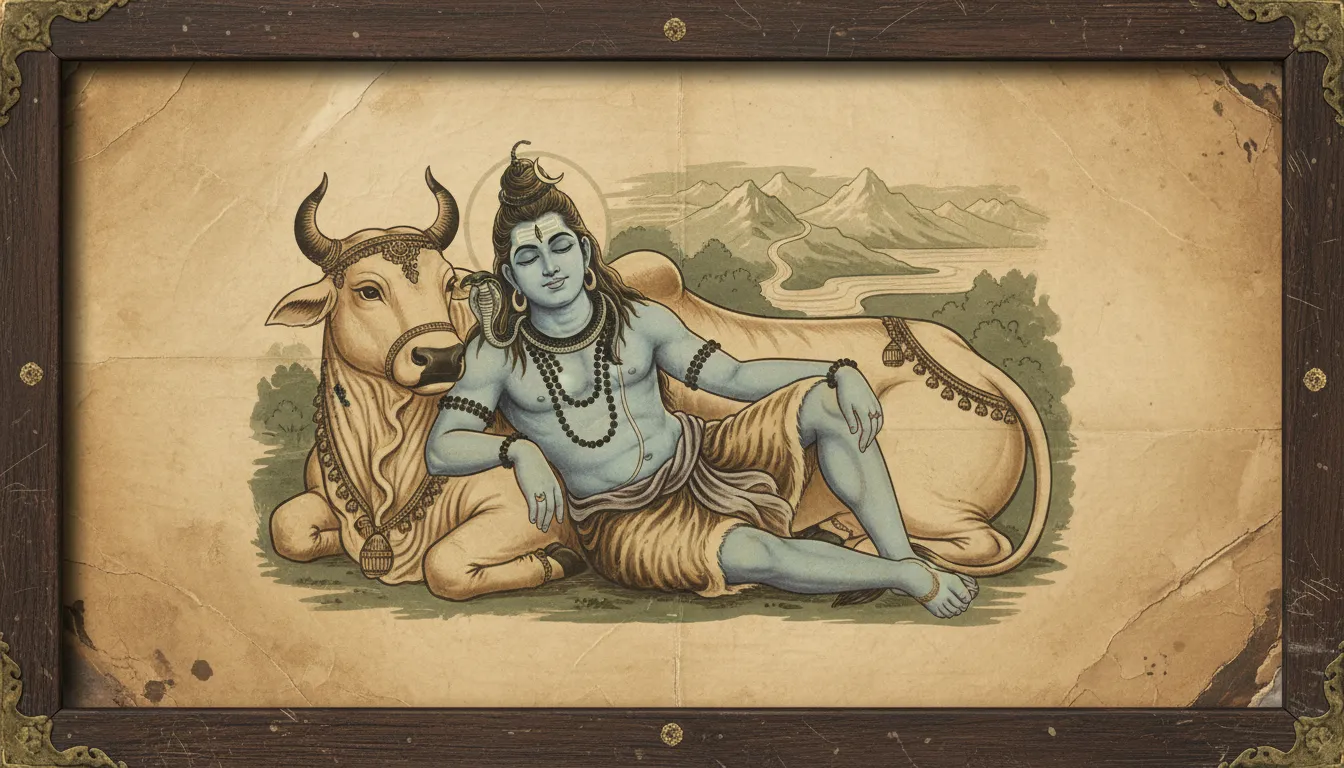 Old vintage style paper print of Lord Shiva with tan textures photo frame