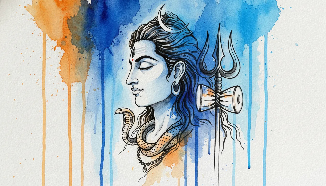 Artistic watercolor painting of Lord Shiva with vibrant splashes mahadev dp photo