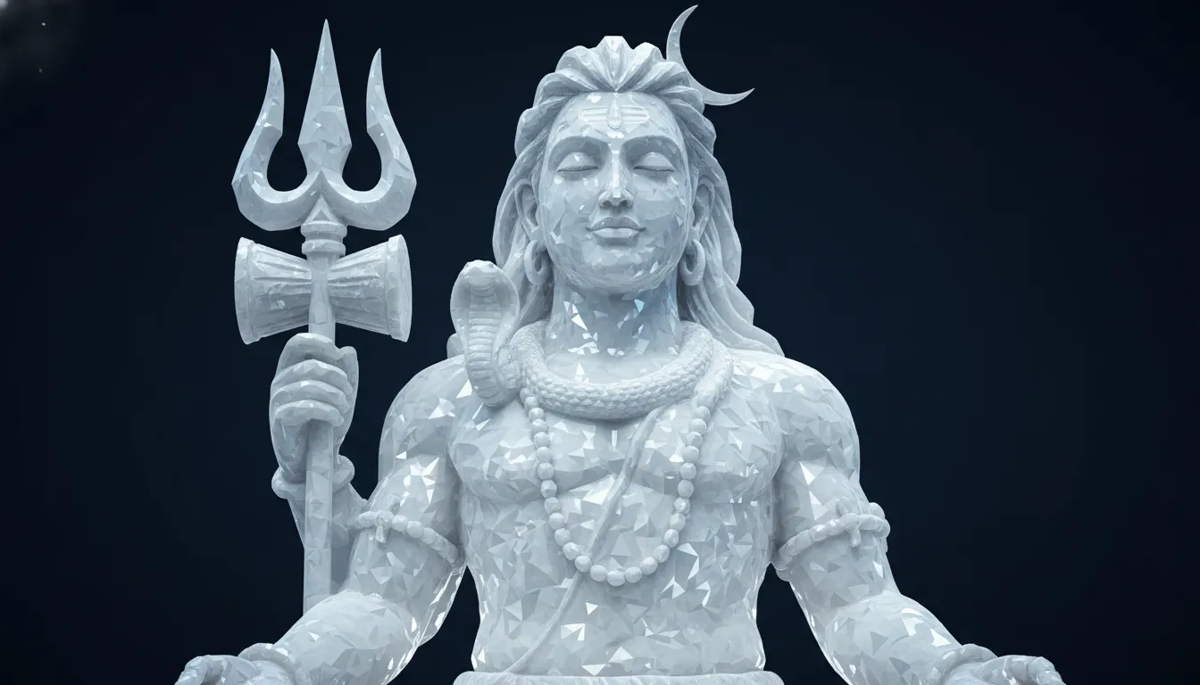 Radiant white Lord Shiva statue with ice-like textured surface
