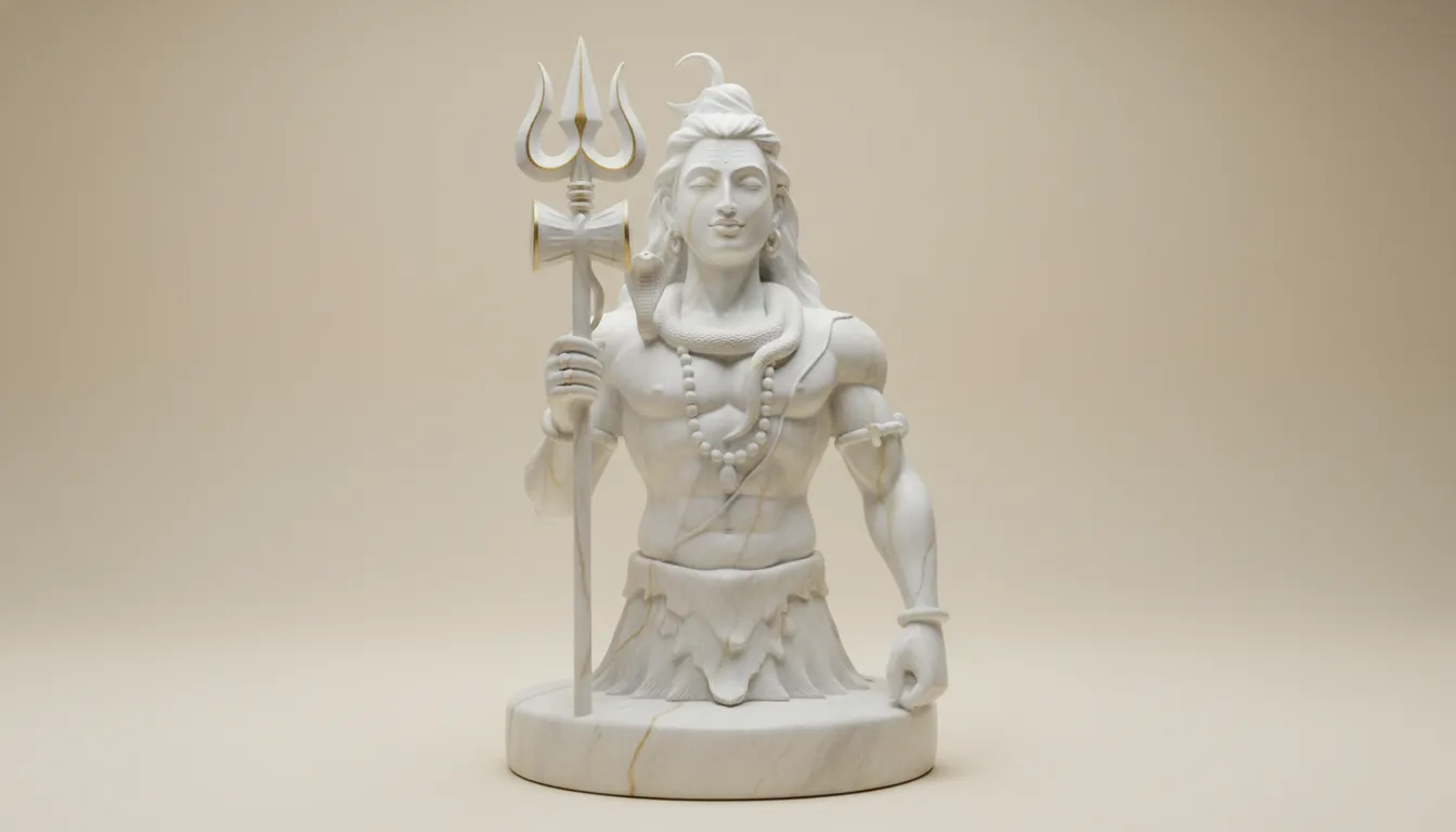 Radiant white Lord Shiva statue with natural marble veining patterns