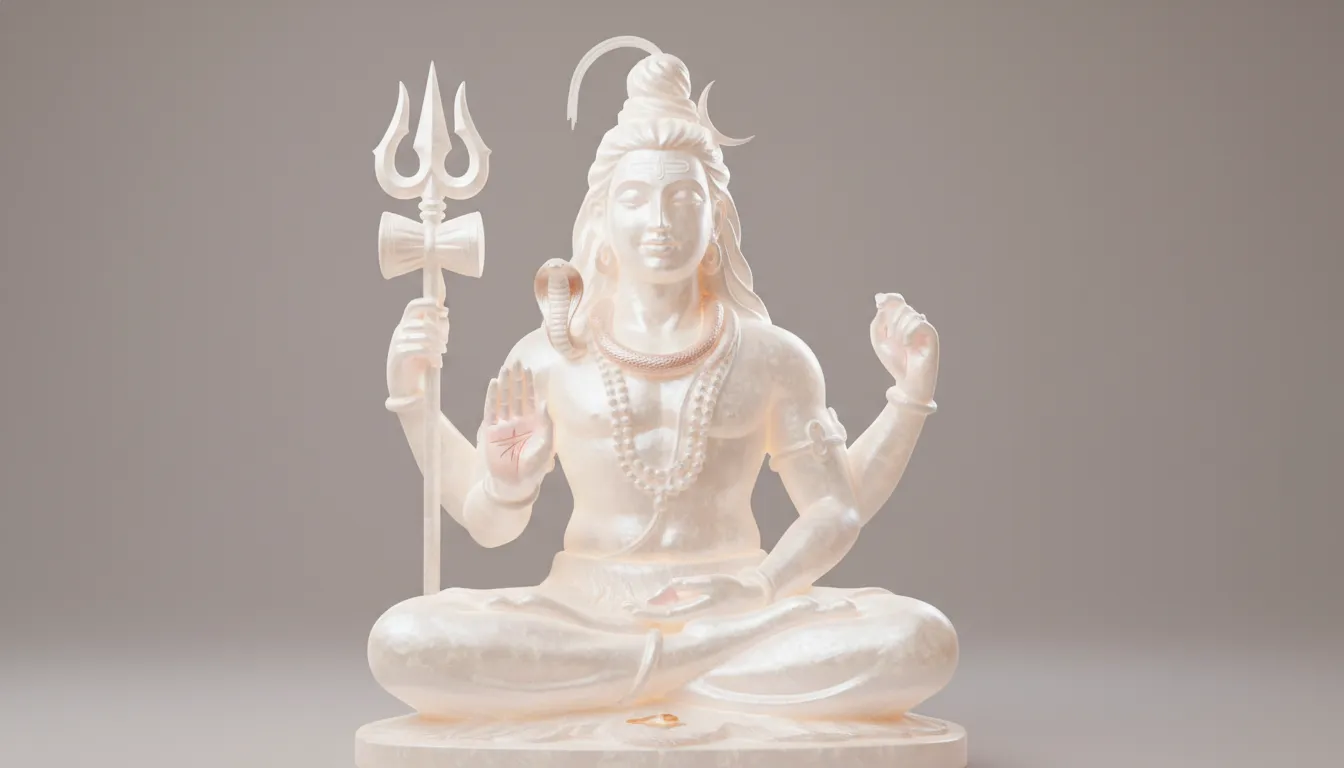Radiant white Lord Shiva statue with pearl-like finish soft glow