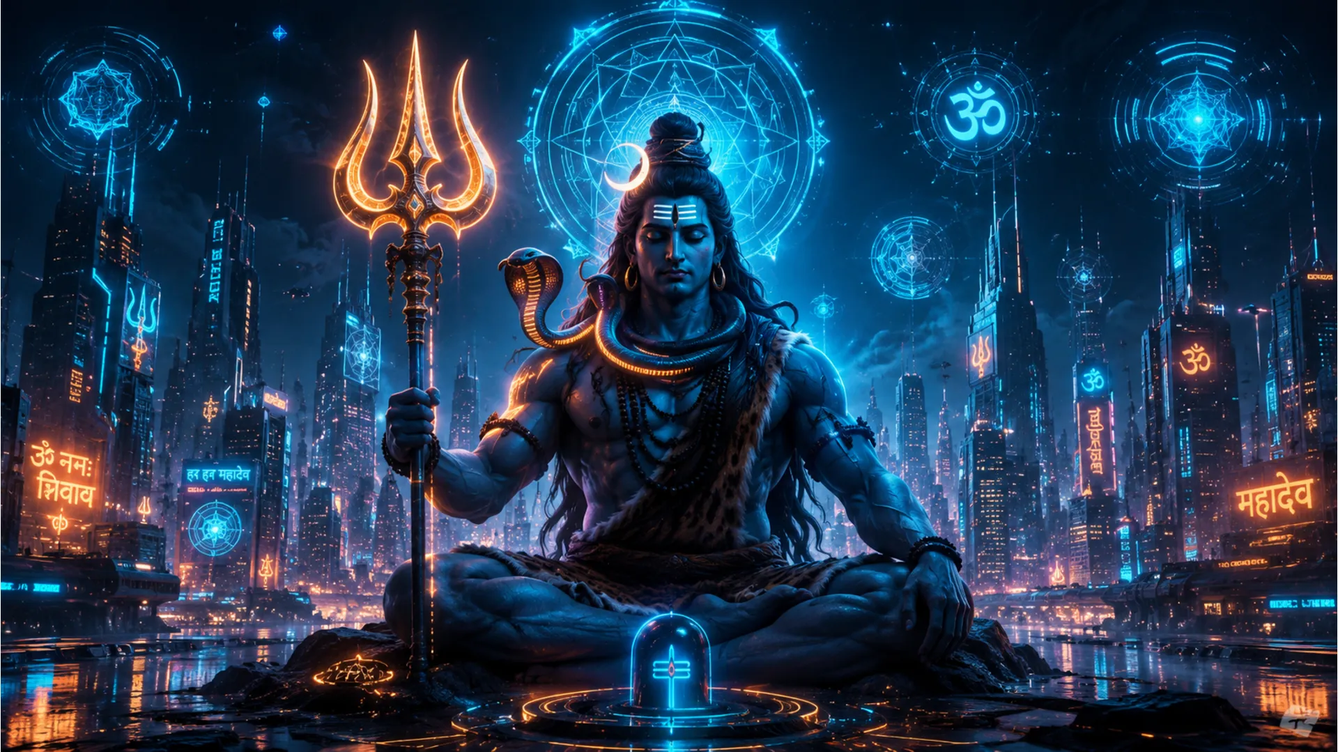 Modern digital art cyberpunk Lord Shiva wallpaper 1080p