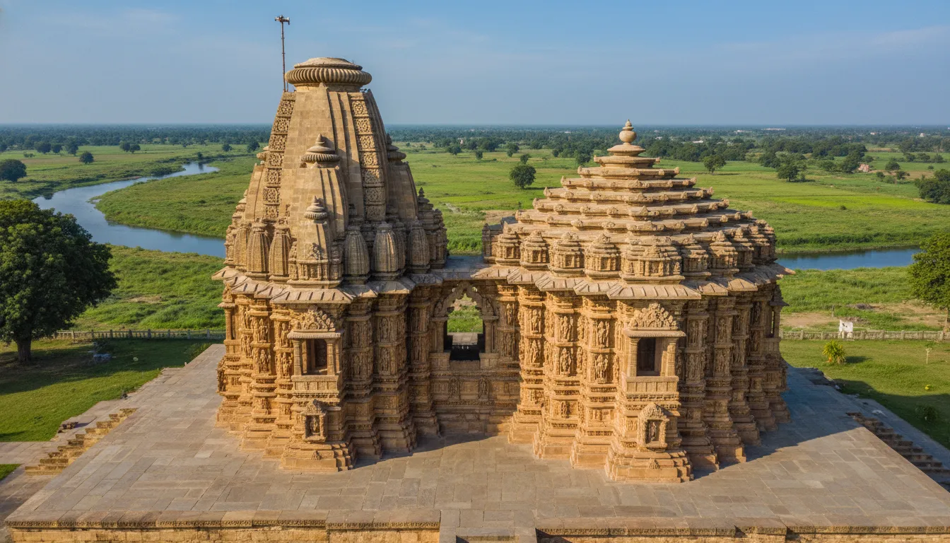Side view showcasing the unique star-shaped architectural plan of Galteshwar temple