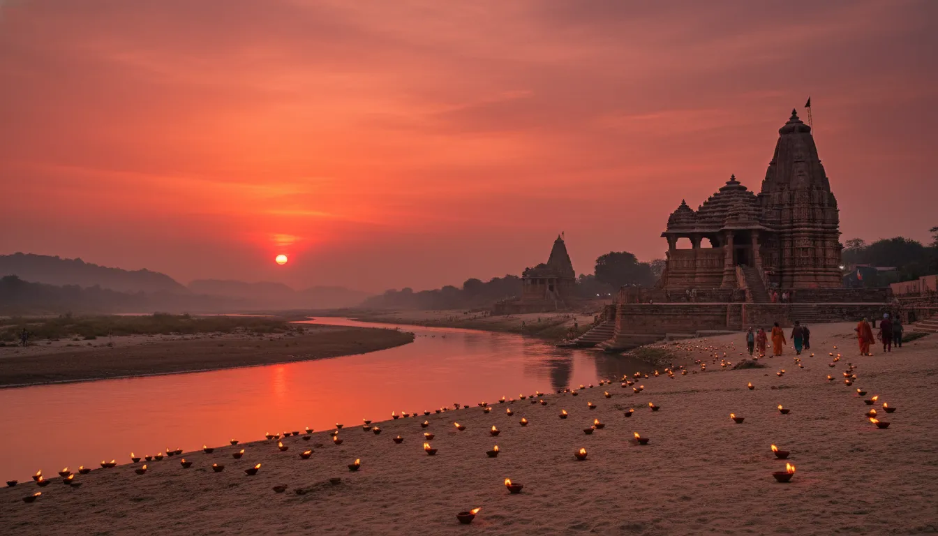 Sunset view of Galteshwar Mahadev temple and Mahi river