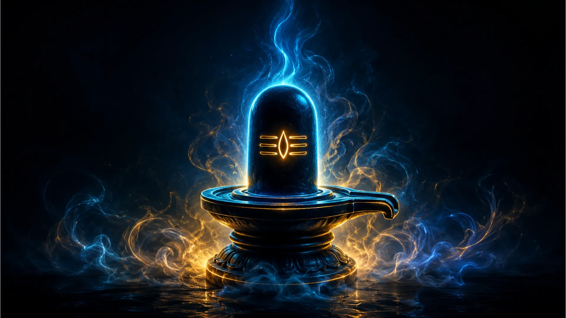 Abstract neon glowing full HD Shiva Lingam hd wallpapers 1080p with dark background and smoky effects.