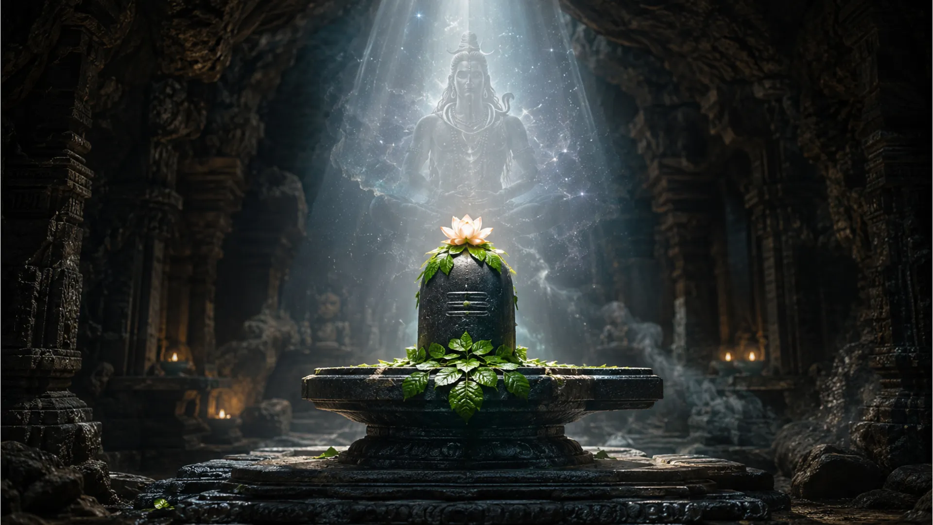 Sacred glowing Shivling with cosmic shadow of Lord Shiva 1080p HD wallpaper