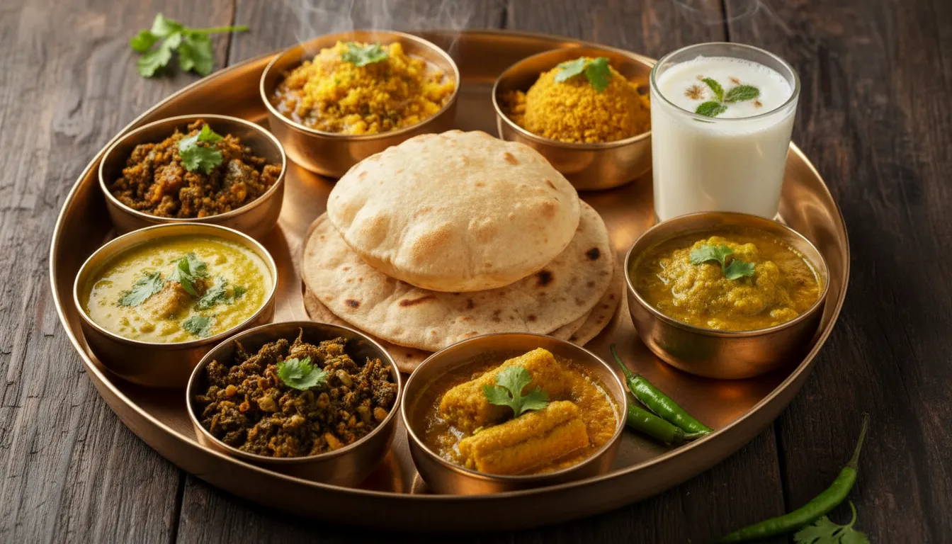 A colorful and authentic Rajasthani dining thali served at Hotel Mahadev Palace Jaisalmer.