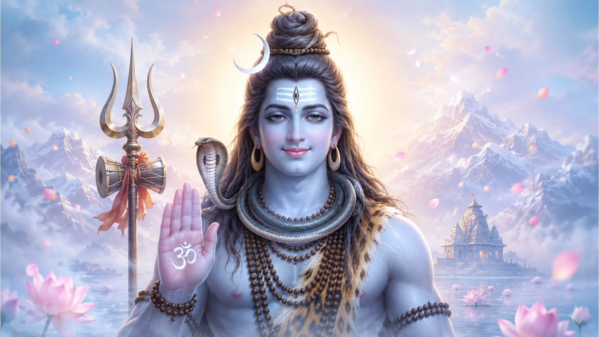 Compassionate Lord Shiva smiling and giving blessings high resolution 1080p wallpaper.