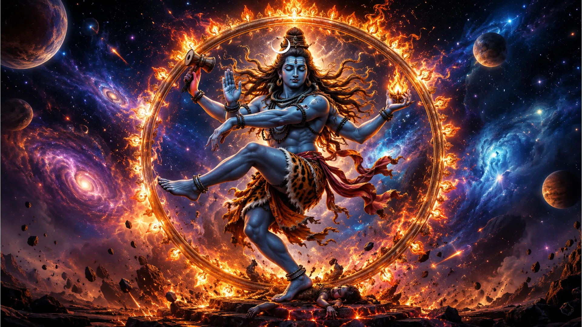 Lord Shiva performing the divine cosmic Nataraja dance 1080p HD background
