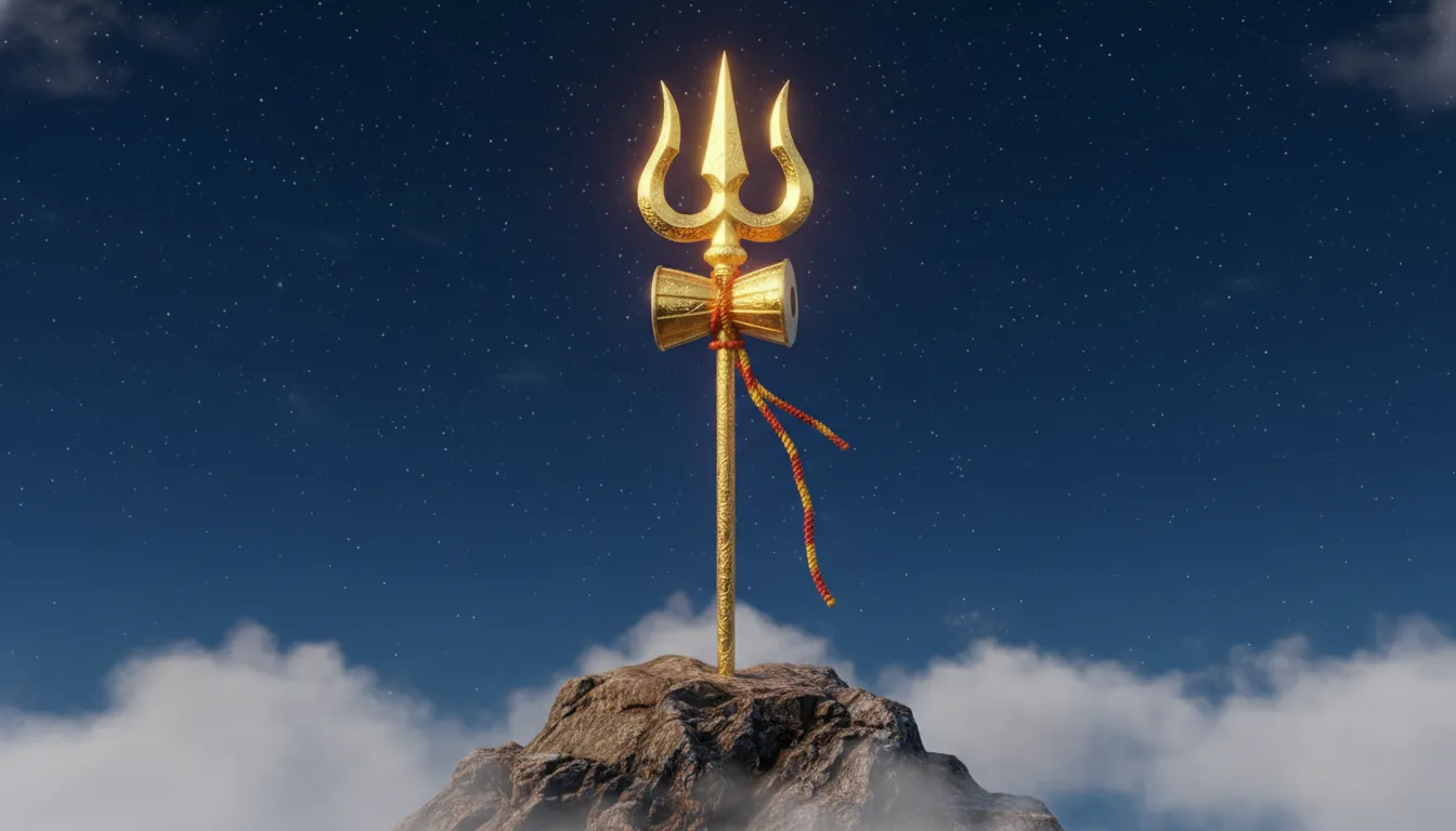 Golden Lord Shiva Trishul HD wallpaper 1080p with glowing light.