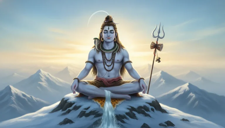 Lord Shiva meditating peacefully in the snow-capped Himalayan mountains HD wallpaper