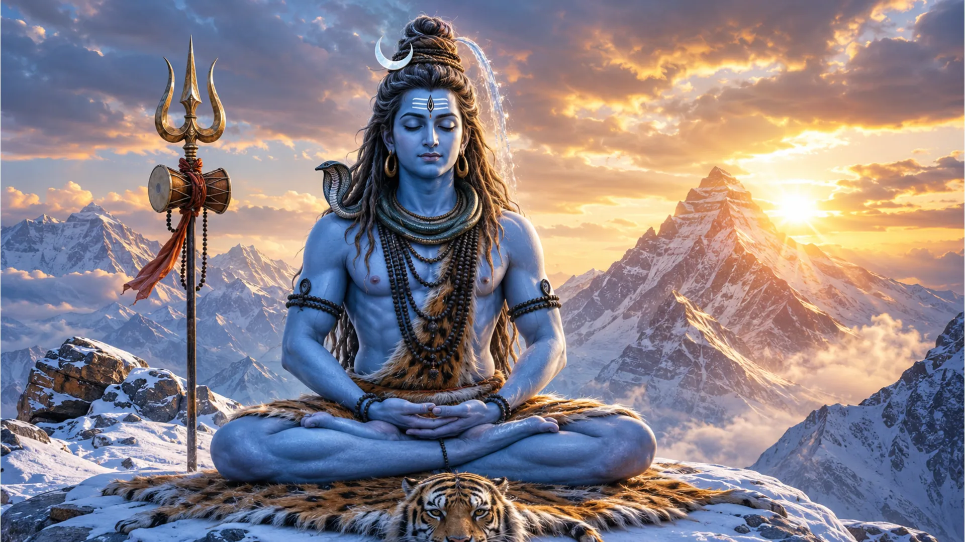 Lord Shiva in deep meditation on Mount Kailash wallpaper 1080p