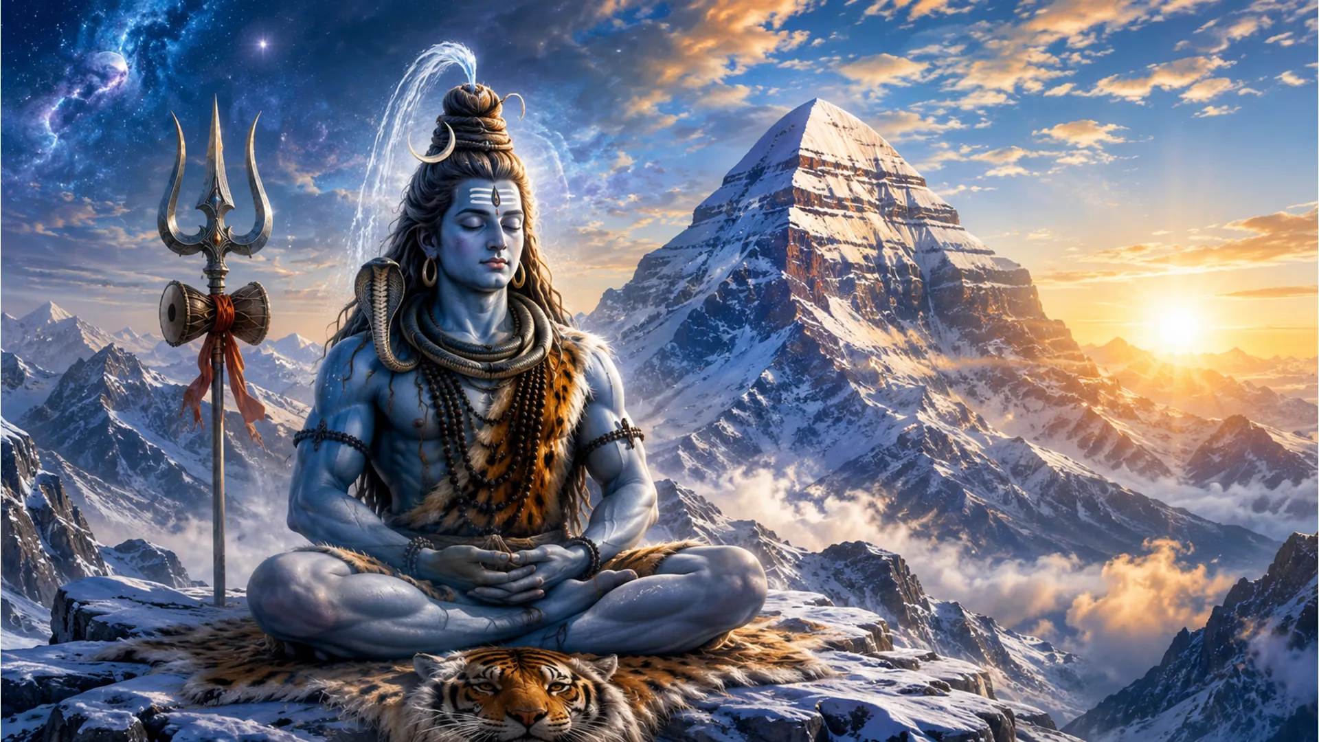 Lord Shiva meditating peacefully on Mount Kailash wallpaper hd 1080p