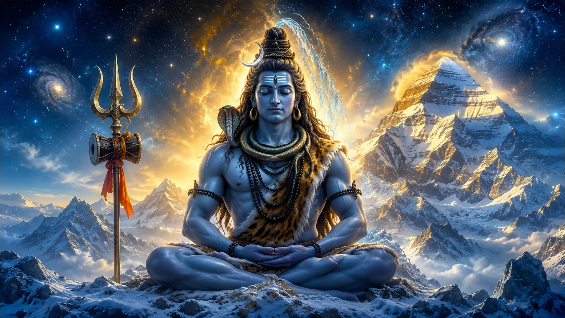 Lord Shiva meditating in peace on snow covered Mount Kailash 1080p HD wallpaper