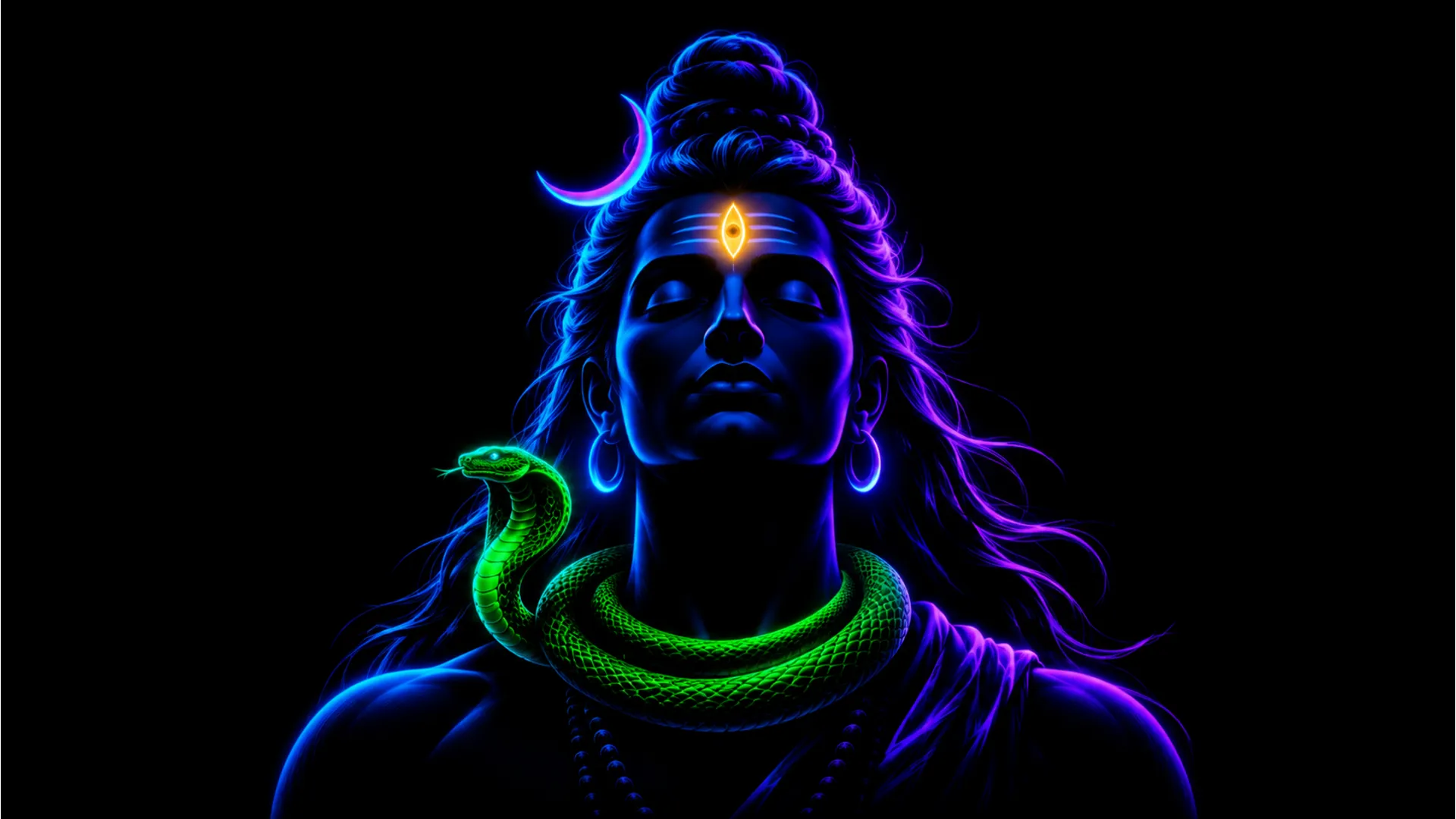 Modern neon style Lord Shiva graphic art wallpaper hd 1080p