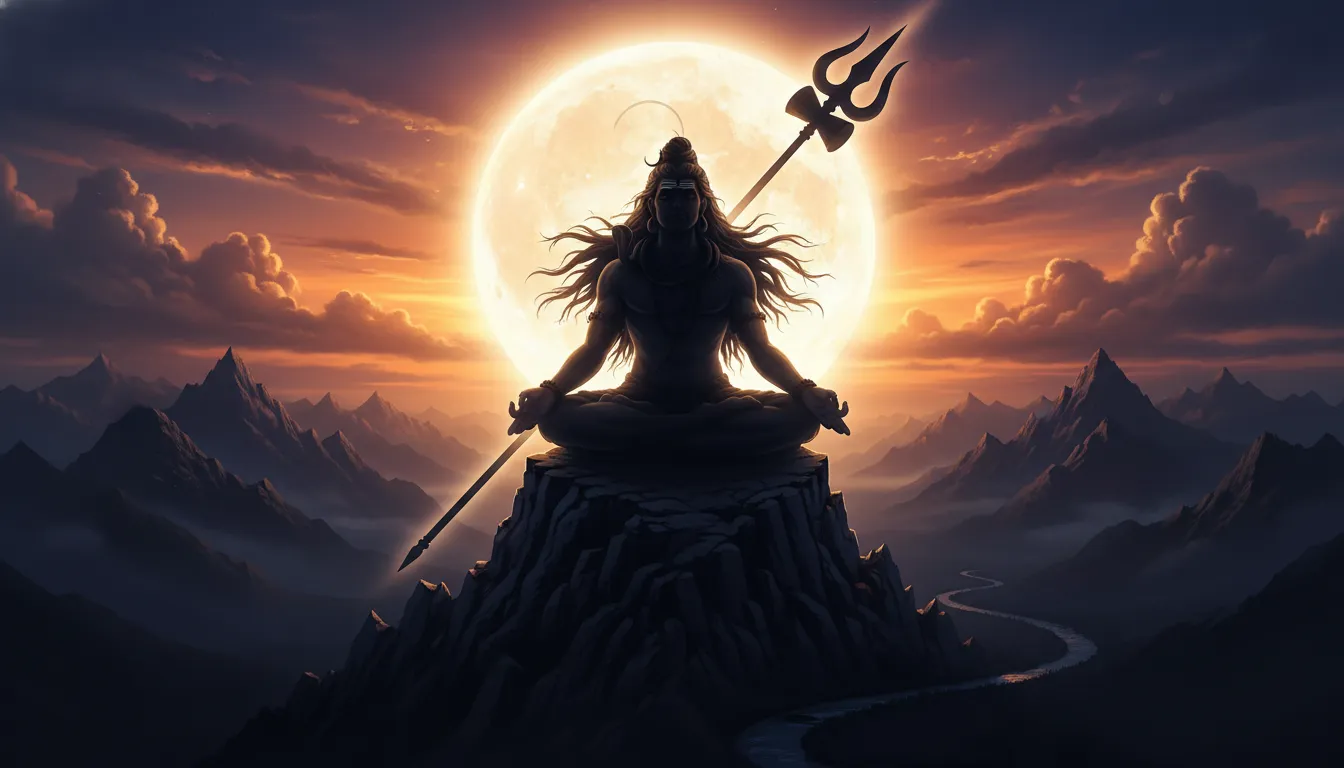 Lord Shiva silhouette holding Trishul wallpaper 1080p.