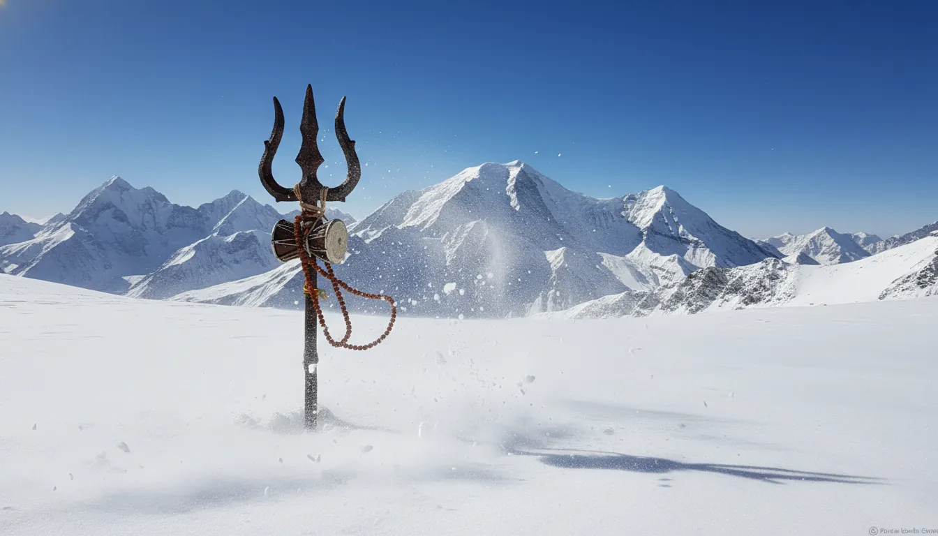 Lord Shiva Trishul in Mount Kailash snow wallpaper 1080p.