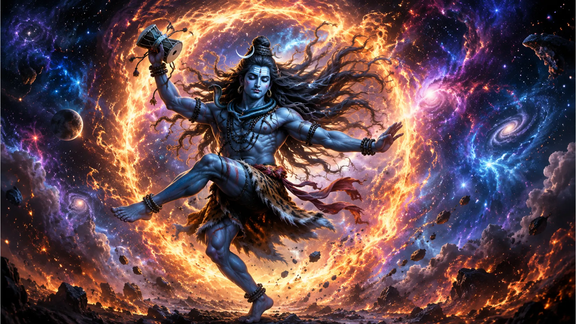 Lord Shiva performing the cosmic Tandava dance wallpaper hd 1080p