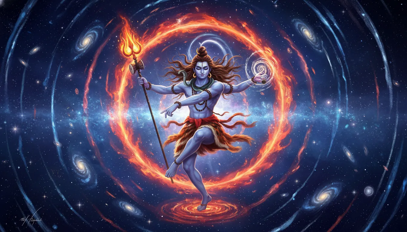 Mahadev performing the cosmic Tandava dance in space with stars HD photo