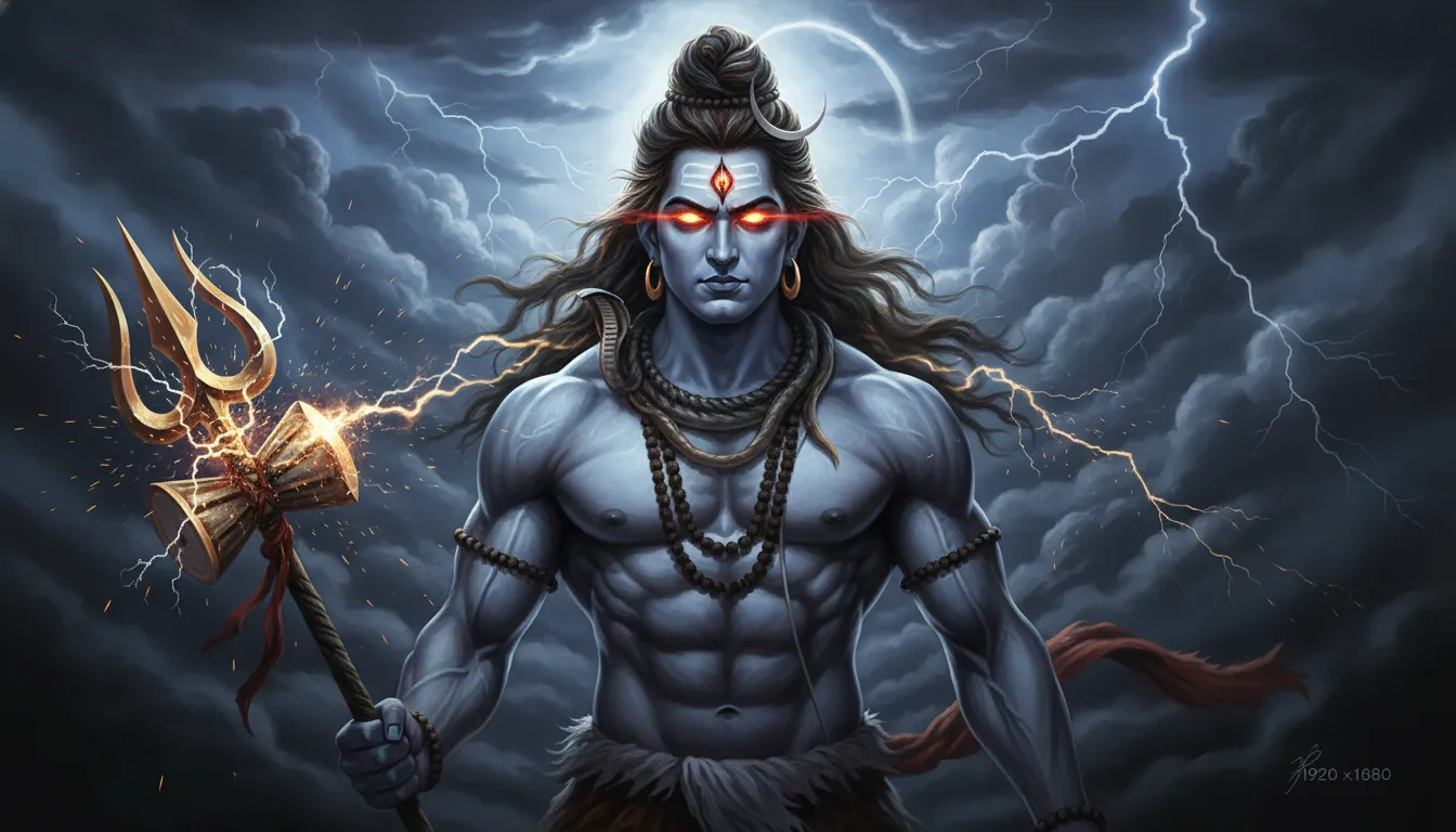 Fierce and powerful Rudra avatar of Lord Shiva with glowing red eyes wallpaper