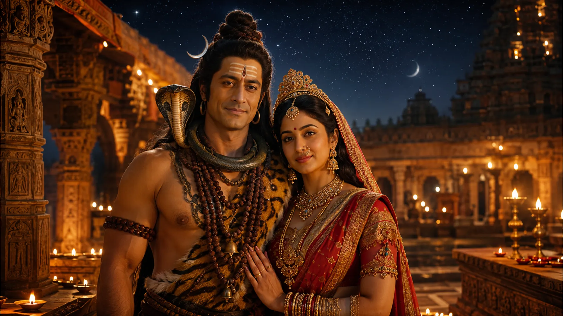 Mohit Raina as Lord Shiva standing alongside Goddess Parvati in a beautiful divine pose.