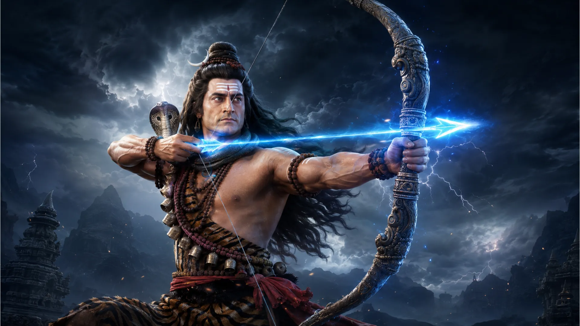 Mohit Raina as Mahadev pulling the string of his divine bow Pinaka to destroy evil.