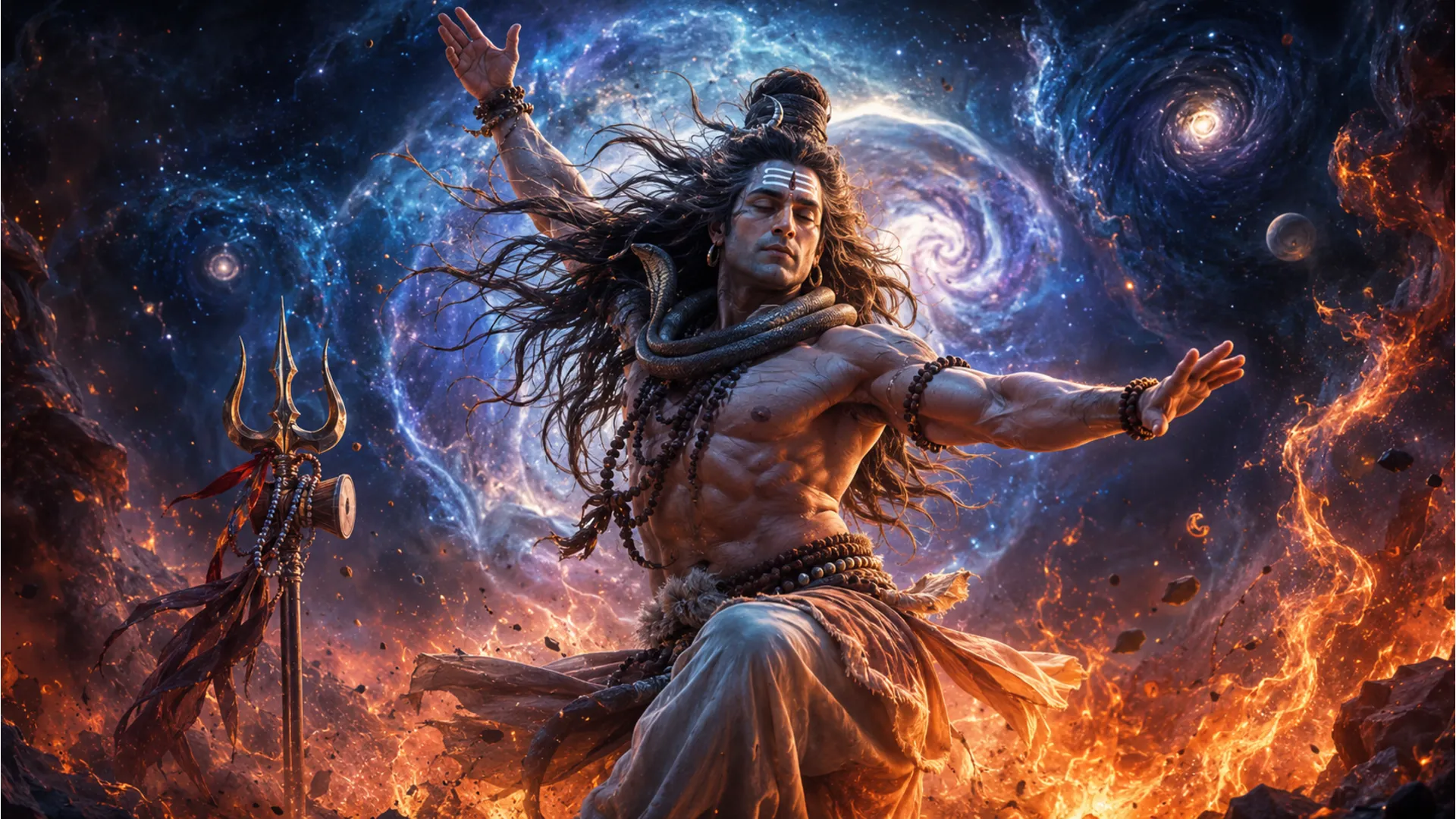 Mohit Raina as Lord Shiva performing the divine cosmic Tandav dance with intense expressions.