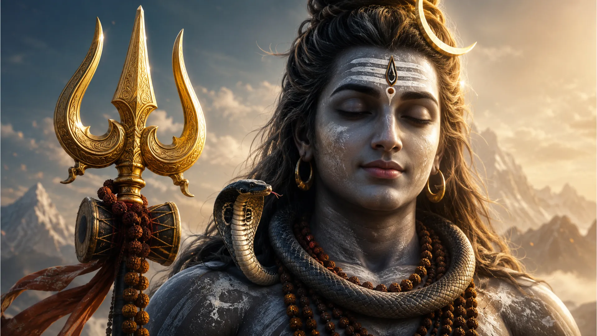 Close up portrait of peaceful Lord Shiva with Trishul wallpaper hd 1080p