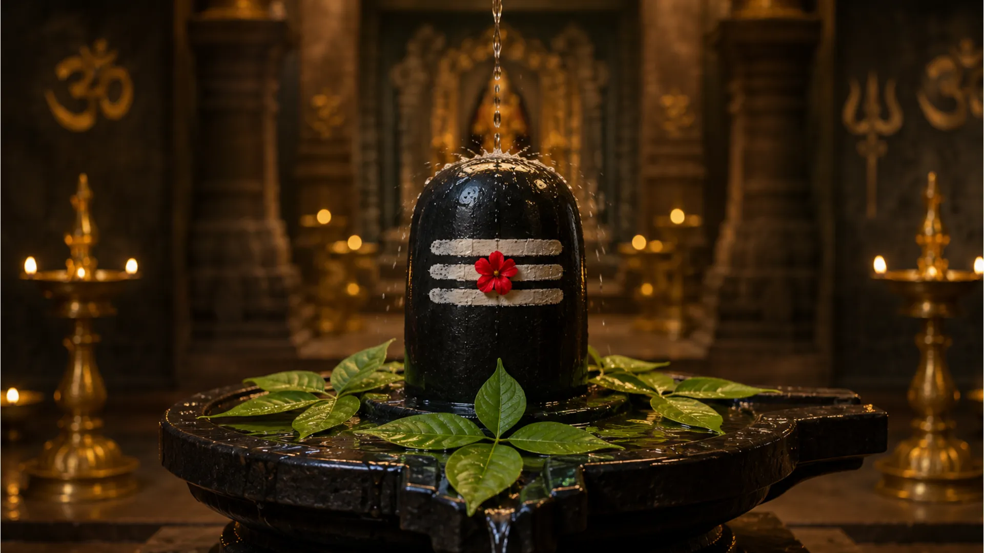 Minimalist sacred Shivalingam with bael leaves wallpaper hd 1080p