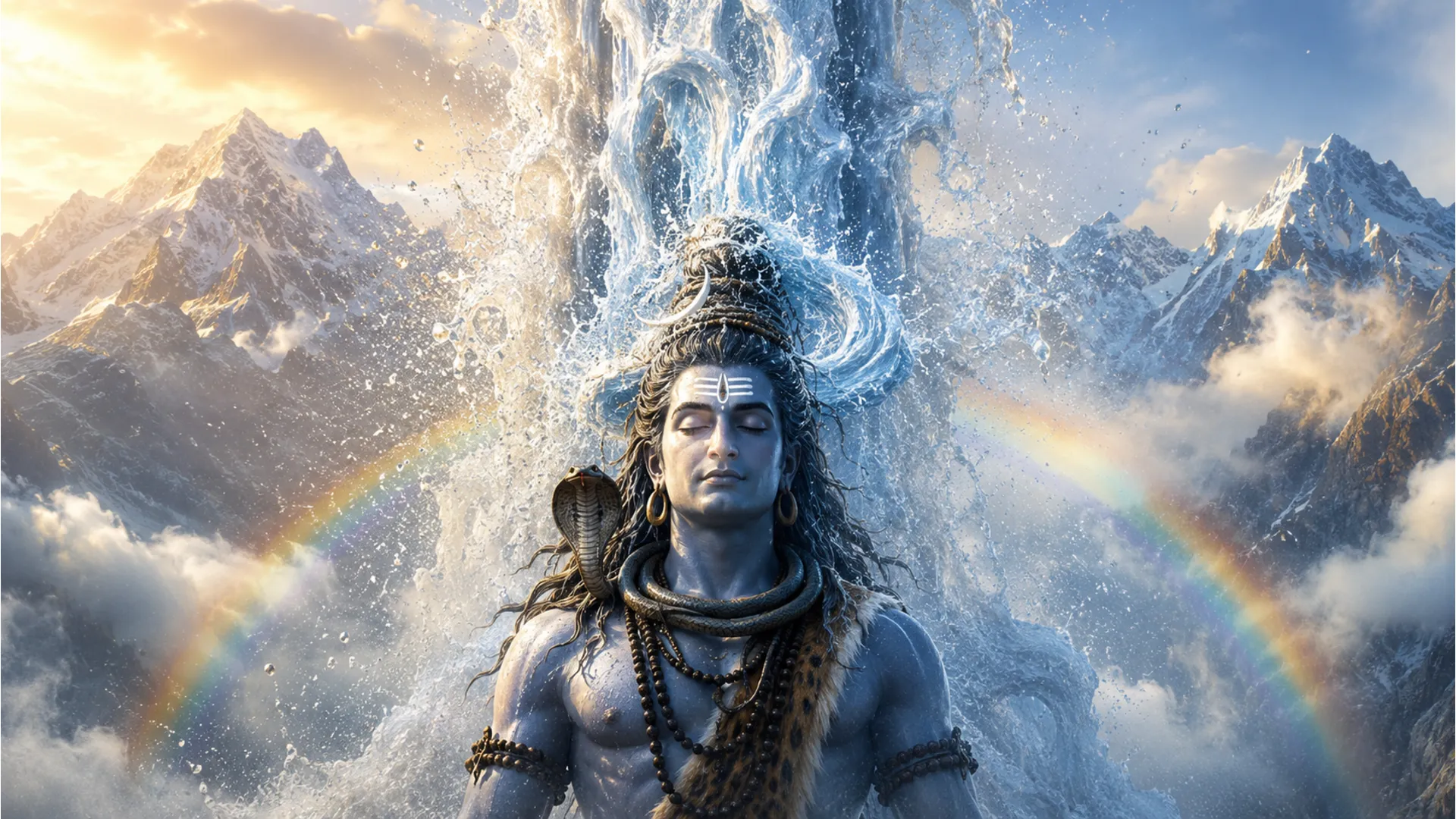Lord Shiva holding the mighty flow of river Ganga in his matted hair, mobile wallpaper.