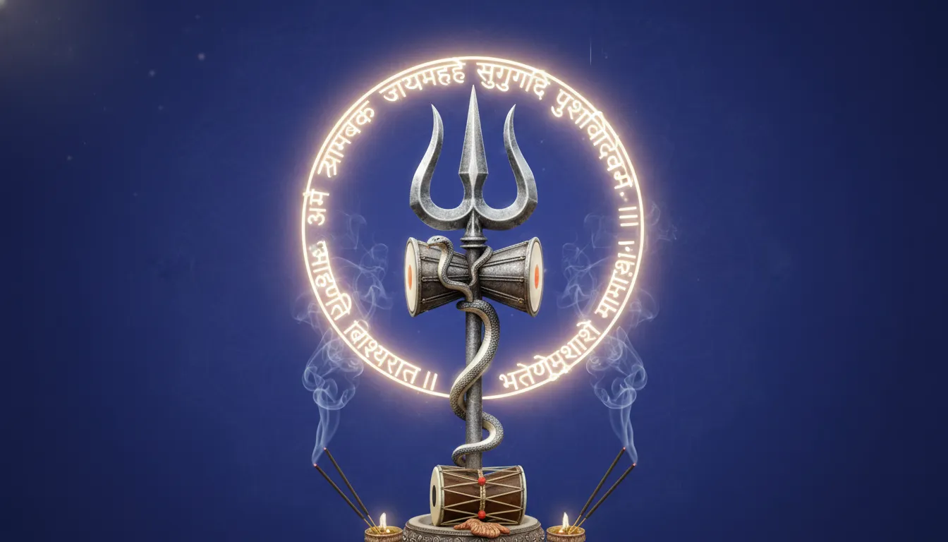 Lord Shiva Trishul with Mahamrityunjaya Mantra wallpaper 1080p.