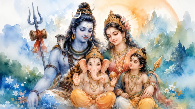 Artistic watercolor style full hd lord shiva family hd wallpapers 1080p.