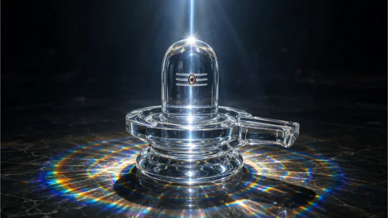Futuristic 3D crystal glass Shivling image with light refraction