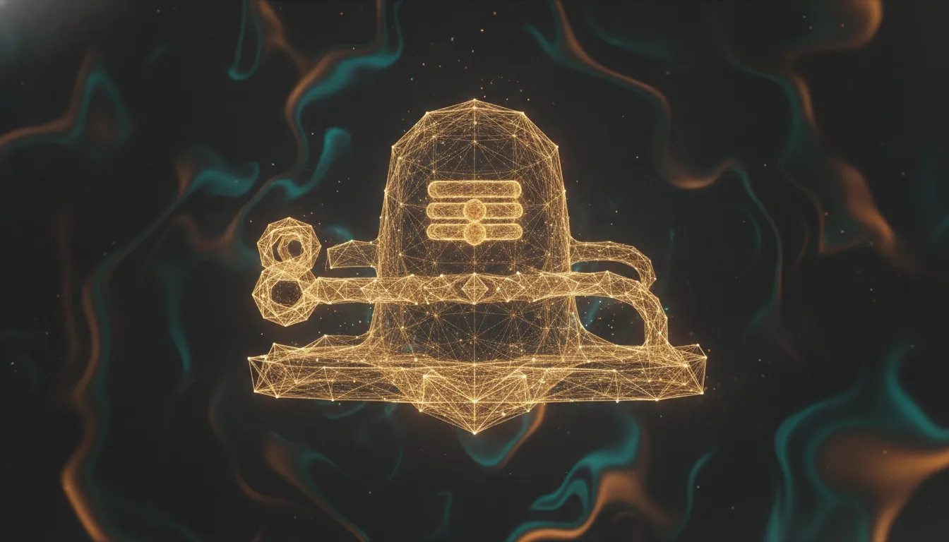 Abstract 3D rendered Shivling with glowing lines and geometric patterns