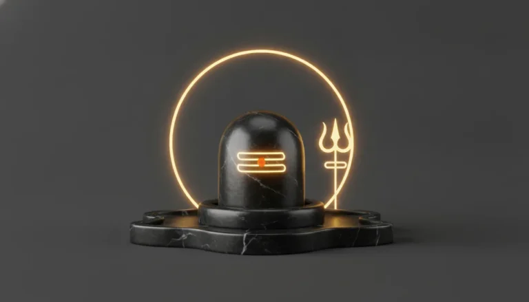 Minimalistic creative digital illustration of Lord Shiva Lingam with glowing aura
