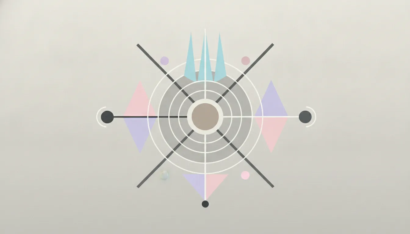 An abstract geometric 2D illustration representing a Shivling and a crossed Trishul using artistic shapes and sharp vector lines.