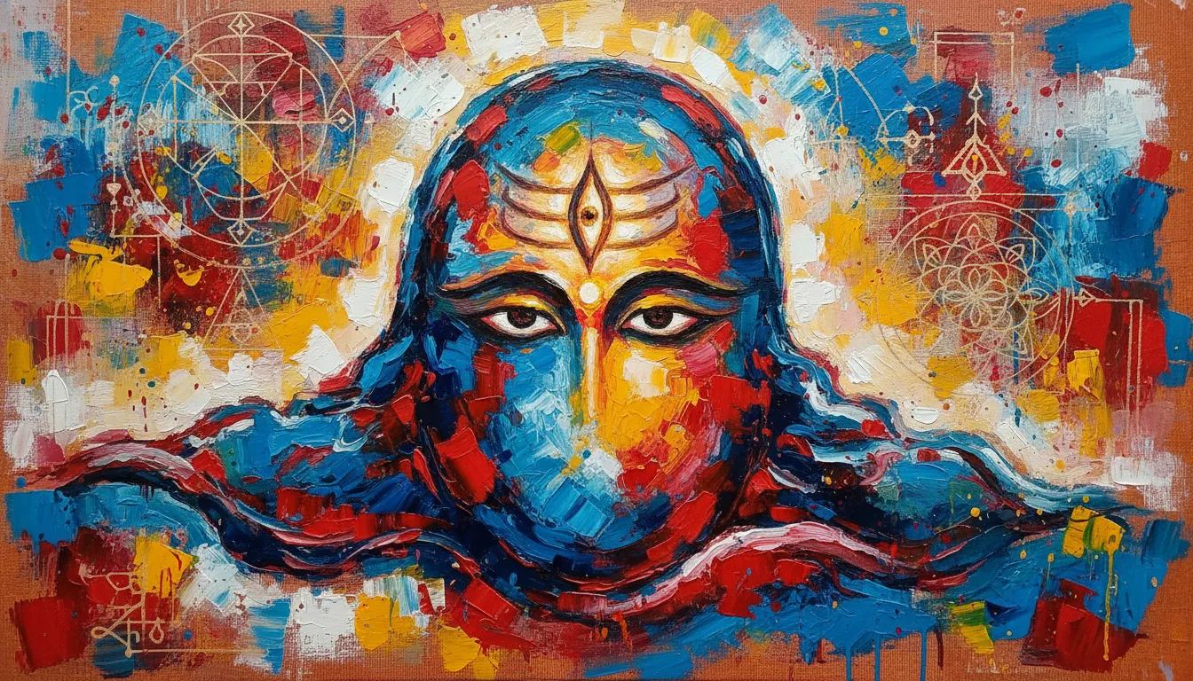 Abstract colorful image of lord shiva in shivling art with modern brush strokes.
